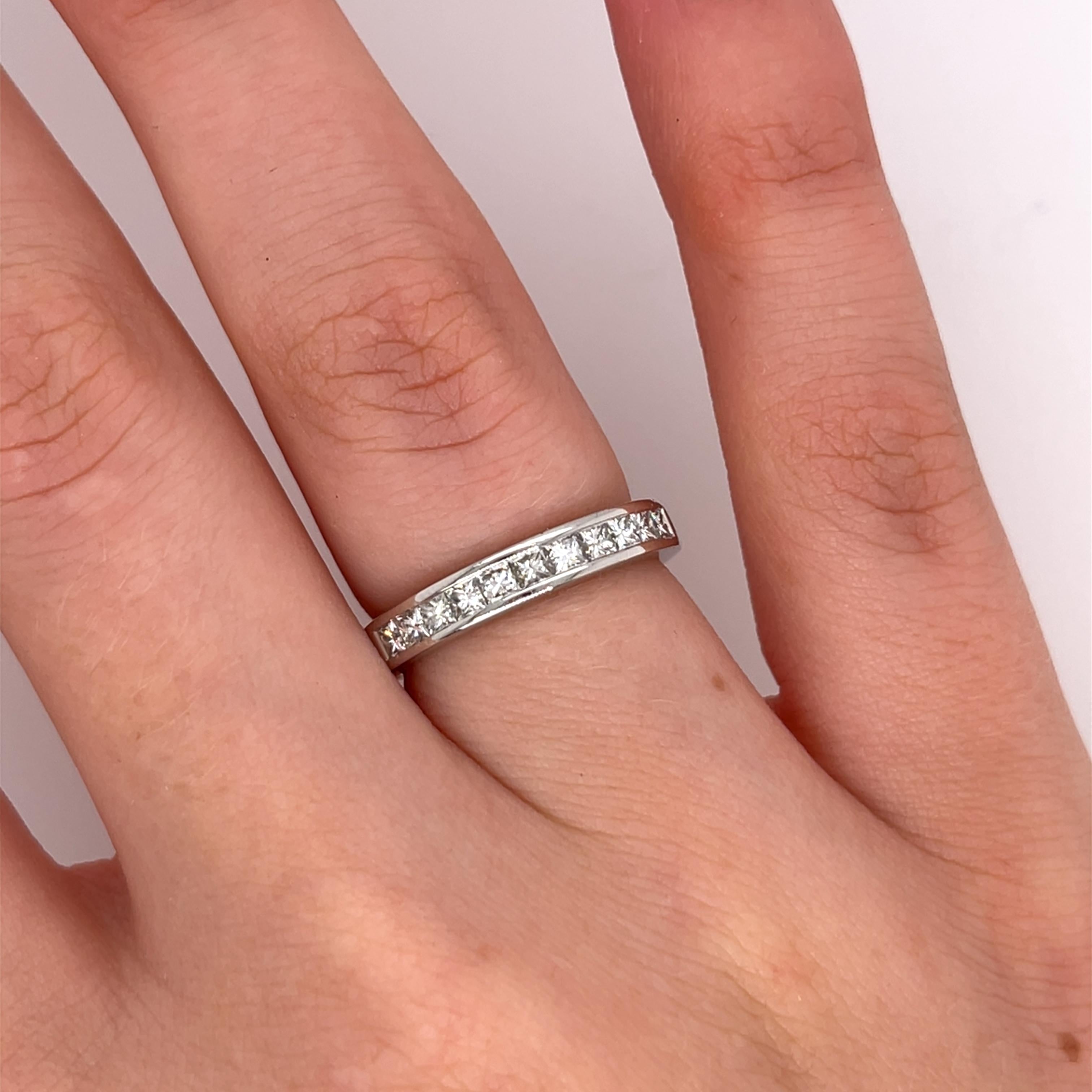 Princess Cut Platinum Half Eternity Diamond Ring, Set With 0.50ct Natural Round Diamonds For Sale