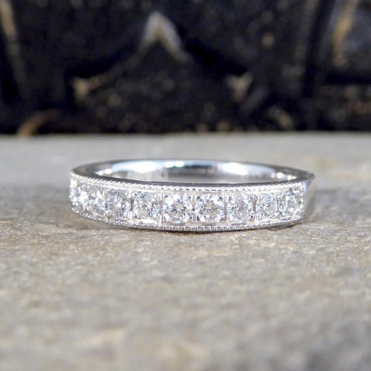 Platinum Half Eternity Ring with 0.50ct Brilliant Cut Diamond In New Condition For Sale In Yorkshire, West Yorkshire
