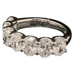Platinum Half-Way Band Ring with Seven Oval Diamonds, 3.40 Carats