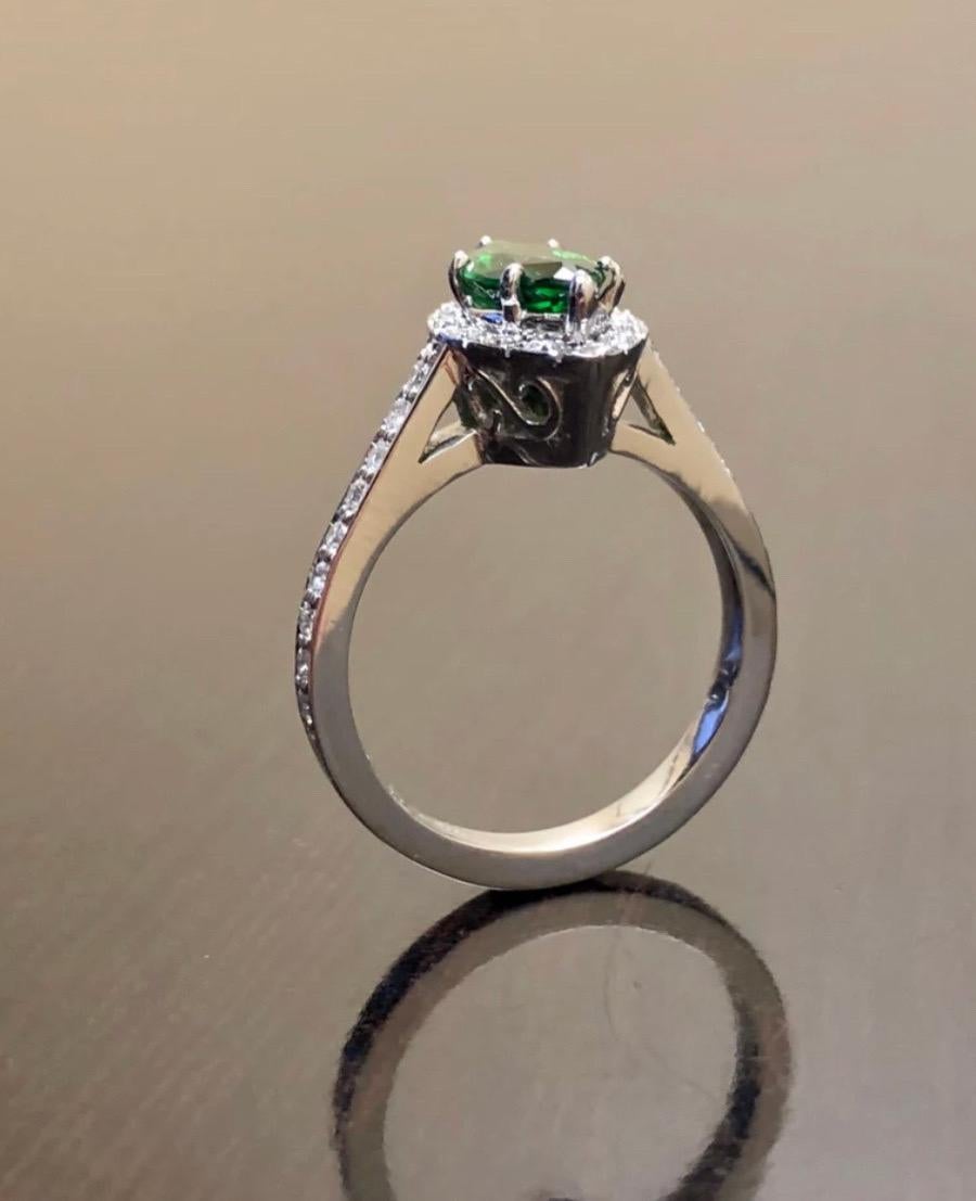 Platinum Halo Diamond 1.19 Carat Marquise Tsavorite Garnet Engagement Ring For Sale 1