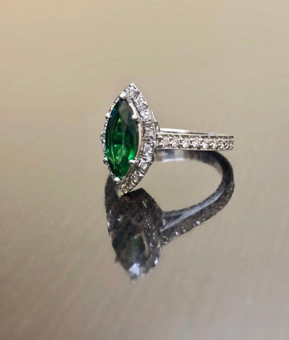 Modern Platinum Halo Diamond 1.19 Carat Marquise Tsavorite Garnet Engagement Ring For Sale