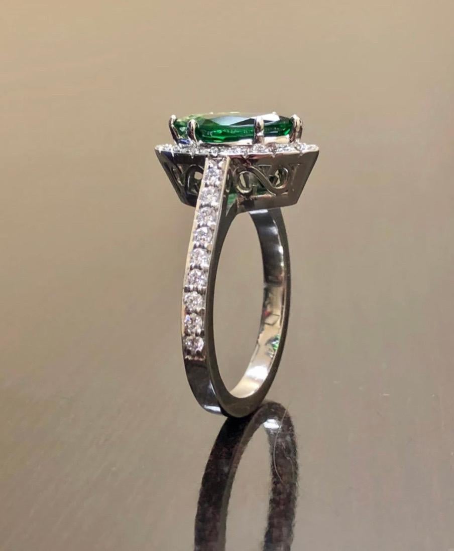 Marquise Cut Platinum Halo Diamond 1.19 Carat Marquise Tsavorite Garnet Engagement Ring For Sale