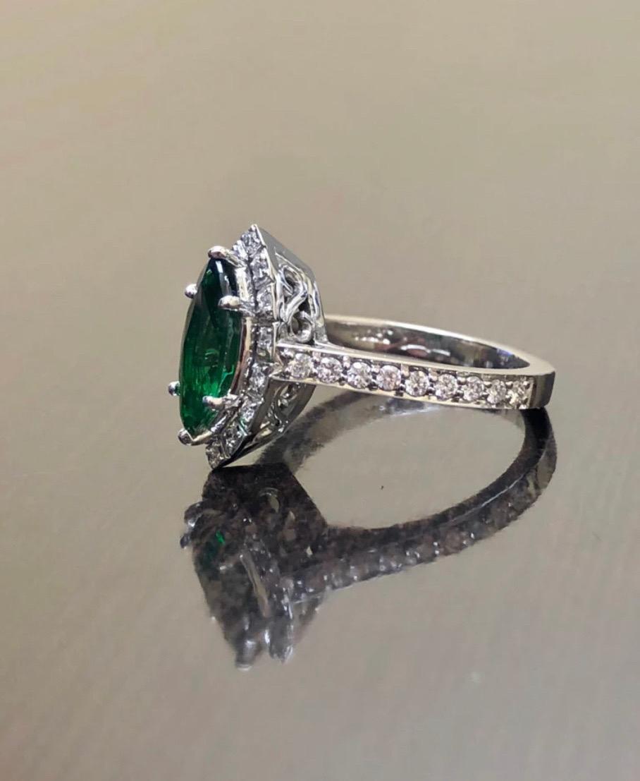Platinum Halo Diamond 1.19 Carat Marquise Tsavorite Garnet Engagement Ring In New Condition For Sale In Los Angeles, CA