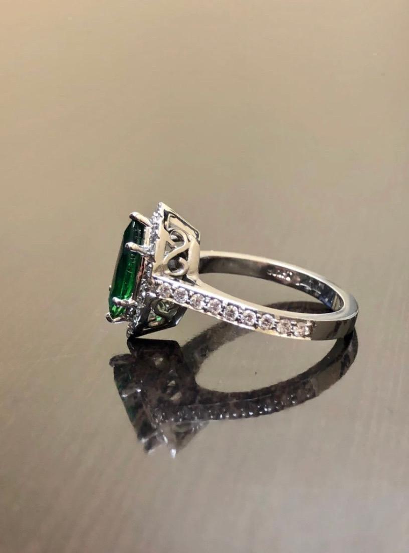 Women's or Men's Platinum Halo Diamond 1.19 Carat Marquise Tsavorite Garnet Engagement Ring For Sale