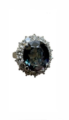 Bague saphir en platine avec halo de diamants GIA 5,18 carats sans chaleur et changement de couleur