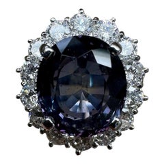 Bague saphir en platine avec halo de diamants GIA 5,18 carats sans chaleur et changement de couleur