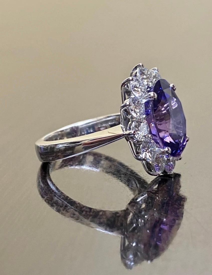 Platinum Halo Diamond Gia No Heat Color Change Purple Sapphire Engagement Ring For Sale 1