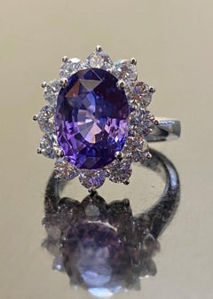 Verlobungsring, Platin Halo Diamant Gia No Heat Color Change Lila Saphir