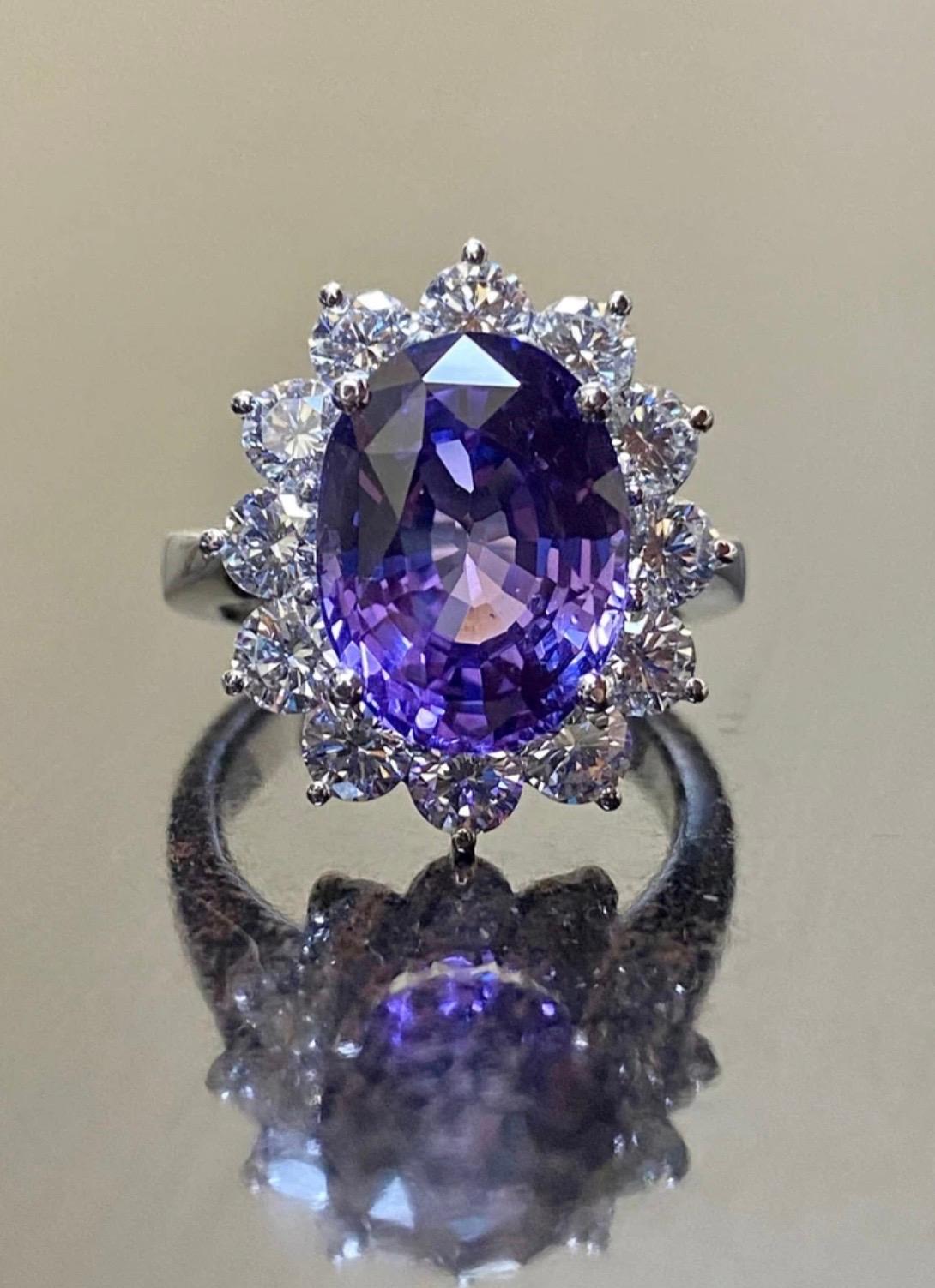 Platinum Halo Diamond Gia No Heat Color Change Purple Sapphire ...