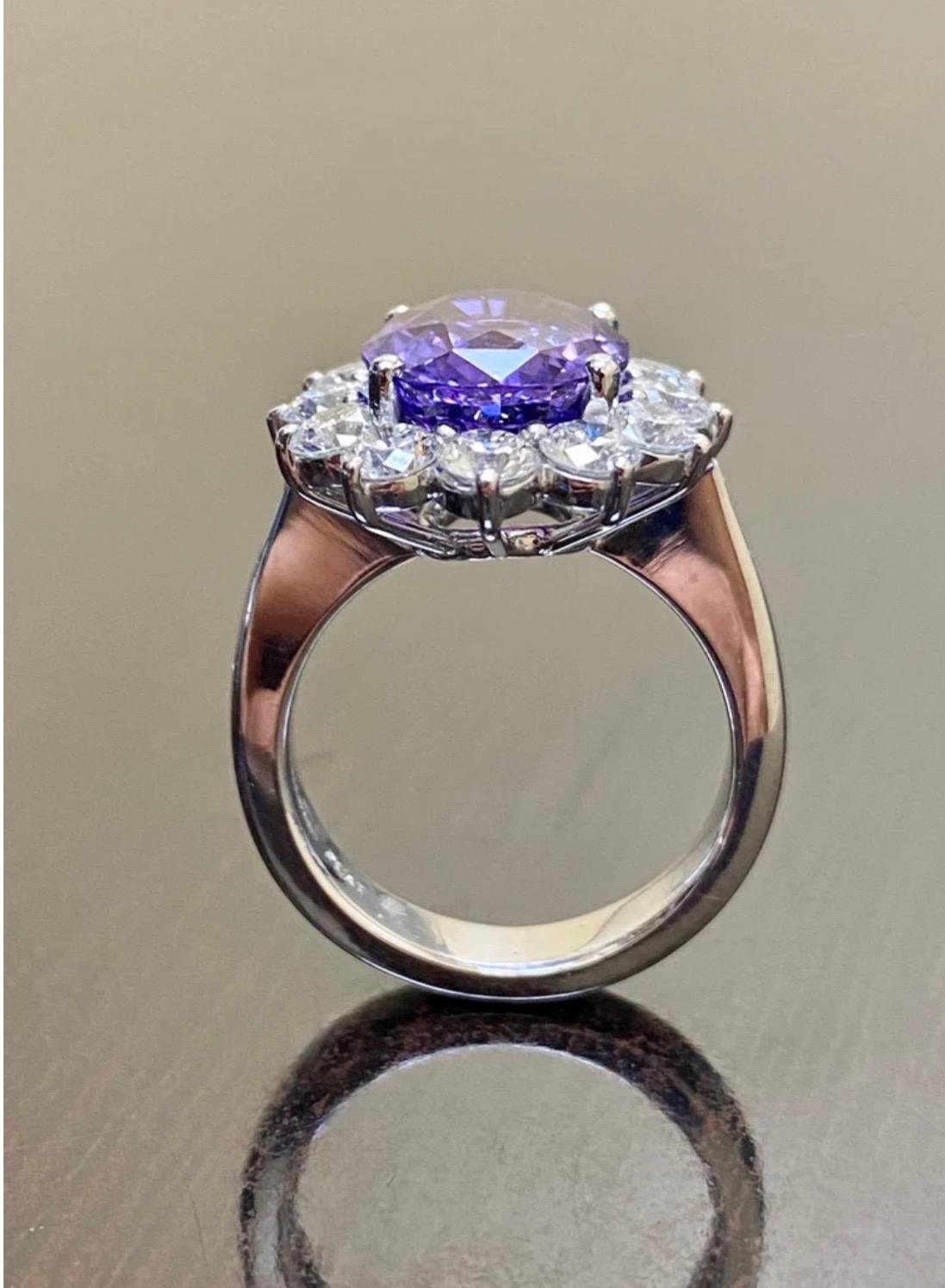 Modern Platinum Halo Diamond Gia No Heat Color Change Purple Sapphire Engagement Ring For Sale