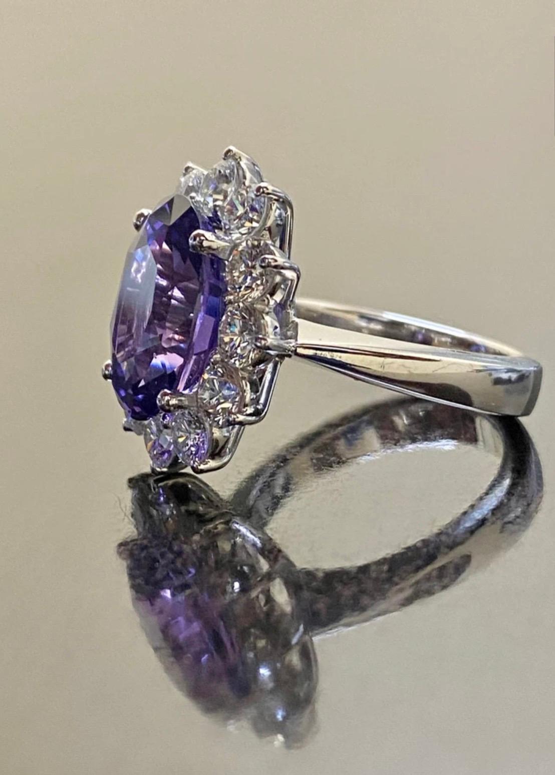 Platinum Halo Diamond Gia No Heat Color Change Purple Sapphire Engagement Ring In New Condition For Sale In Los Angeles, CA
