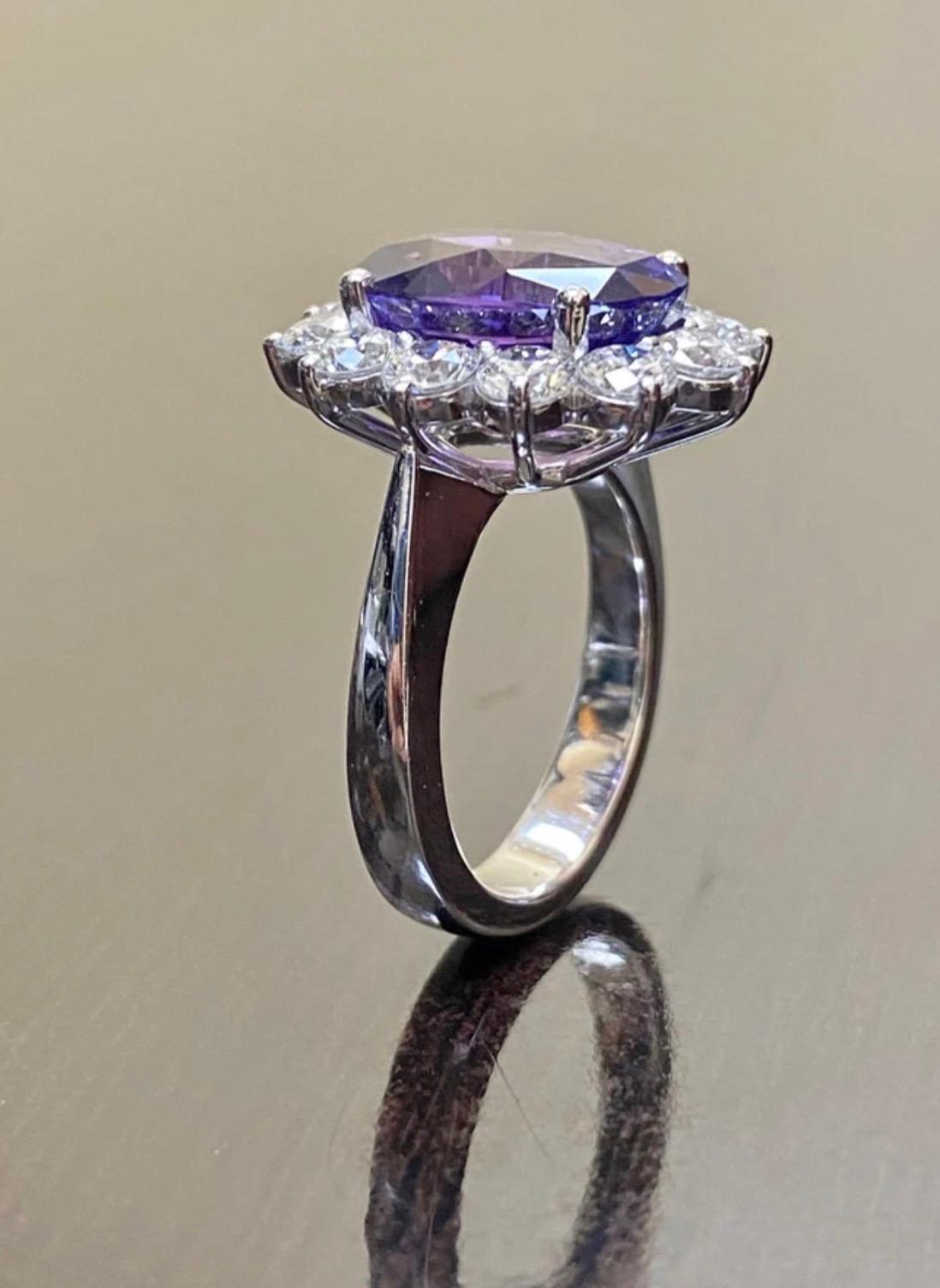 Women's Platinum Halo Diamond Gia No Heat Color Change Purple Sapphire Engagement Ring For Sale