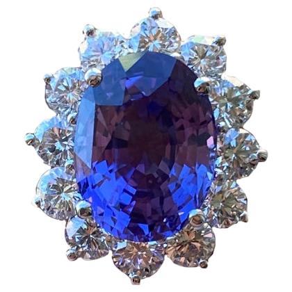 Platinum Halo Diamond Gia No Heat Color Change Purple Sapphire Engagement Ring For Sale