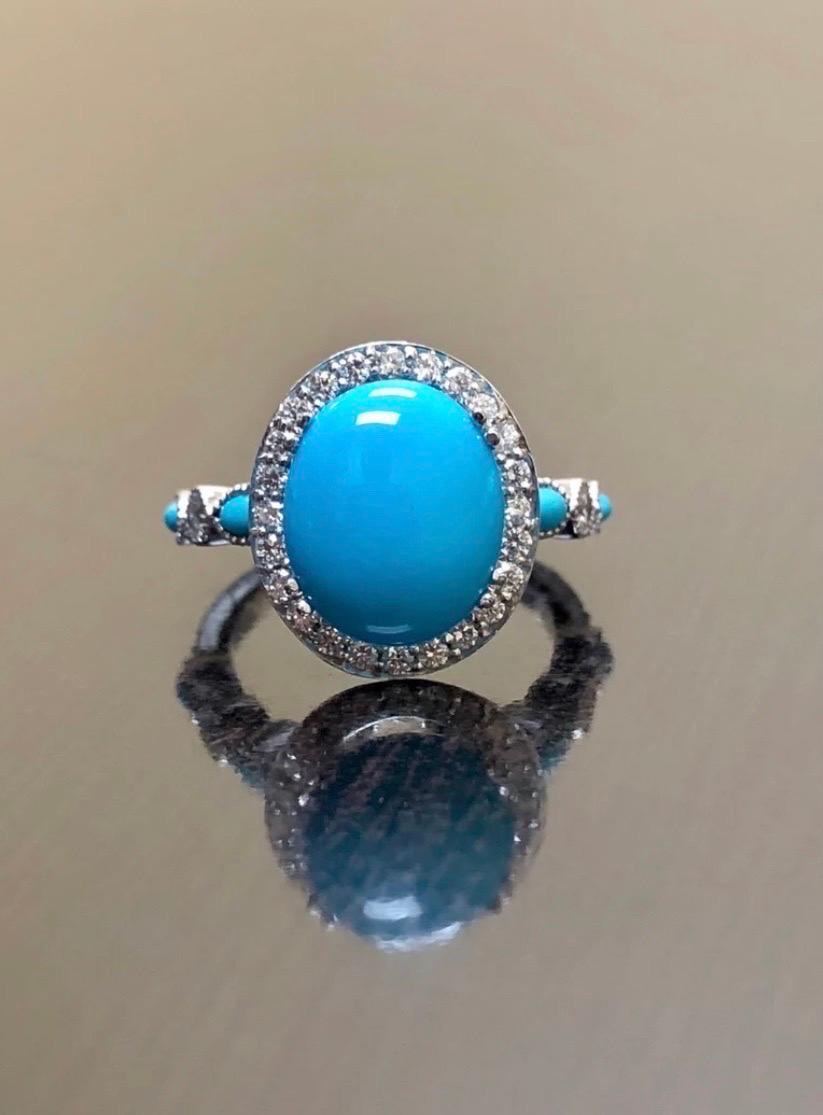 Art Deco Platinum Halo Diamond Oval Sleeping Beauty Turquoise Engagement Ring For Sale