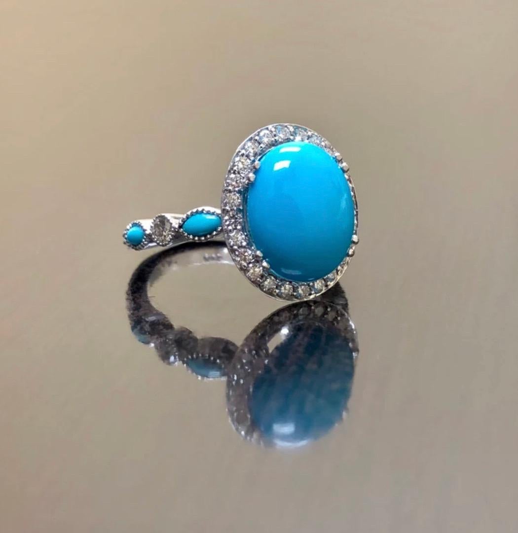 Platinum Halo Diamond Oval Sleeping Beauty Turquoise Engagement Ring For Sale 2