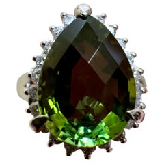 Platinum Halo Diamond Pear Shape 3.53 Carat Green Tourmaline Engagement Ring