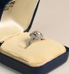 Platinum Halo Engagement Ring. GIA 1.10ct Antique Cushion Cut Diamond Ring G SI1