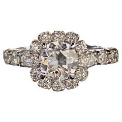 Platinum Halo GIA Certified E Color SI1 Clarity 1 Carat Round Brilliant Diamond