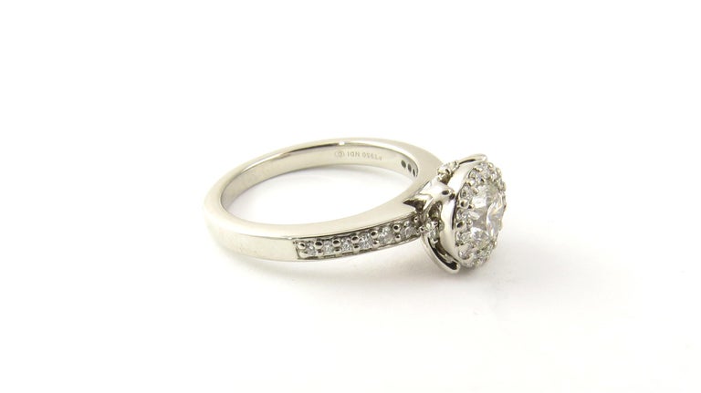 Platinum Halo Round Brilliant Diamond Engagement Ring .65 Carat at 1stDibs