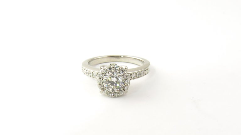 Platinum Halo Round Brilliant Diamond Engagement Ring .65 Carat at 1stDibs
