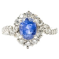 Platinum Halo Sapphire & Diamond Ring