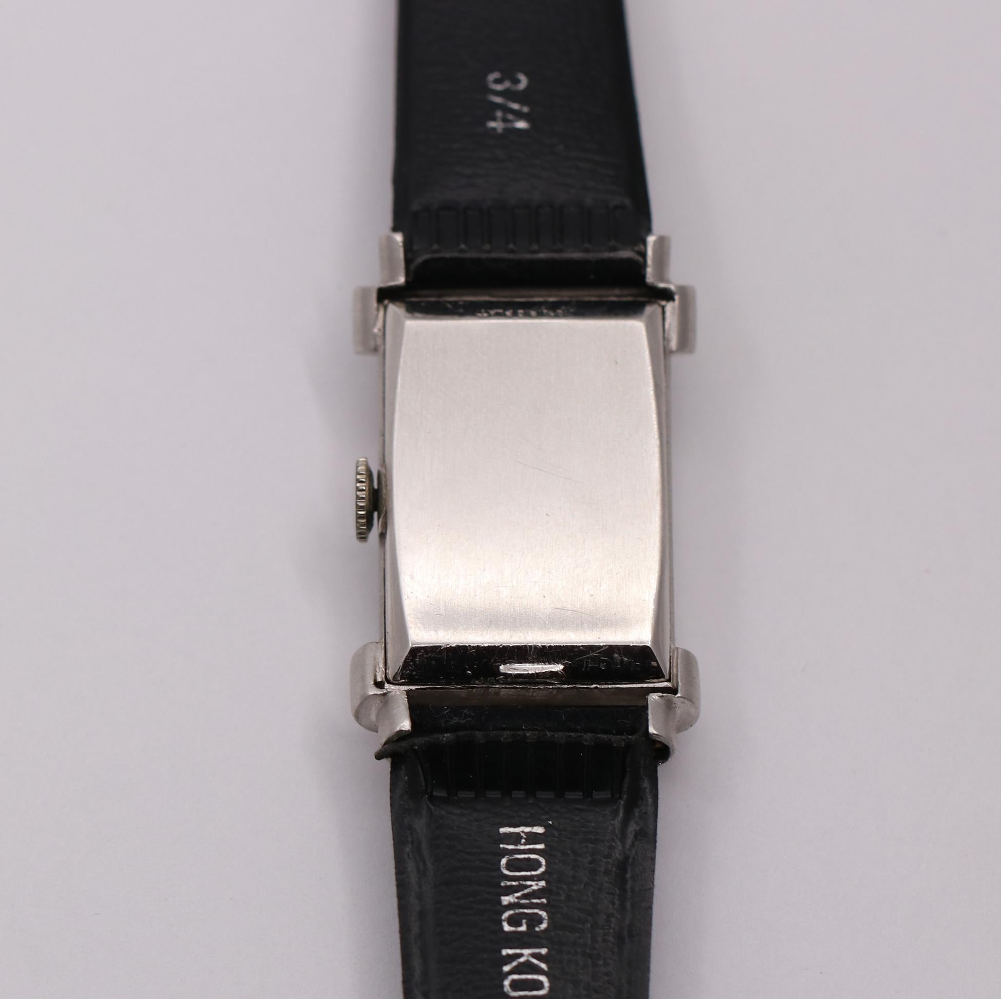 Platinum Hamilton Watch with Black Dial and Diamond Numerals 1