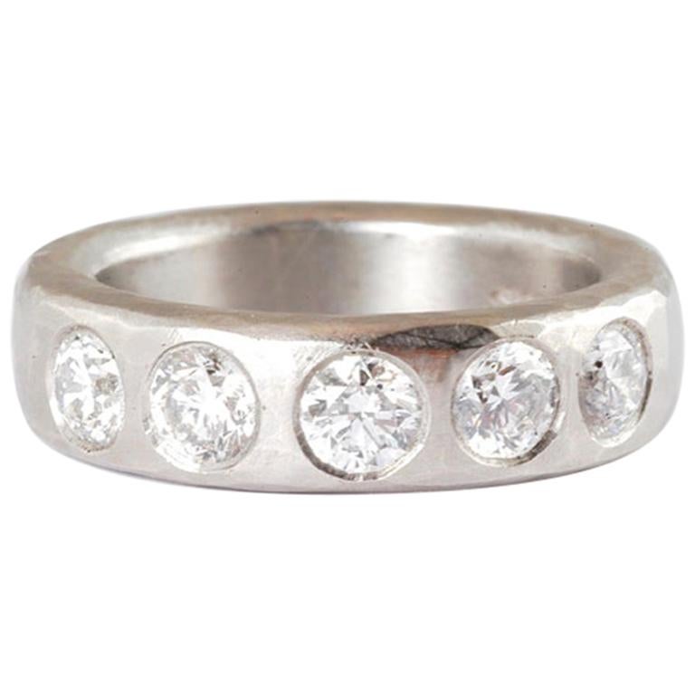 Platinum Brilliant Cut diamond Hammered Ring 1.21 Carat Total