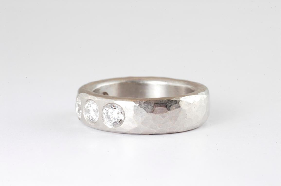 Contemporary Platinum Brilliant Cut diamond Hammered Ring 1.21 Carat Total