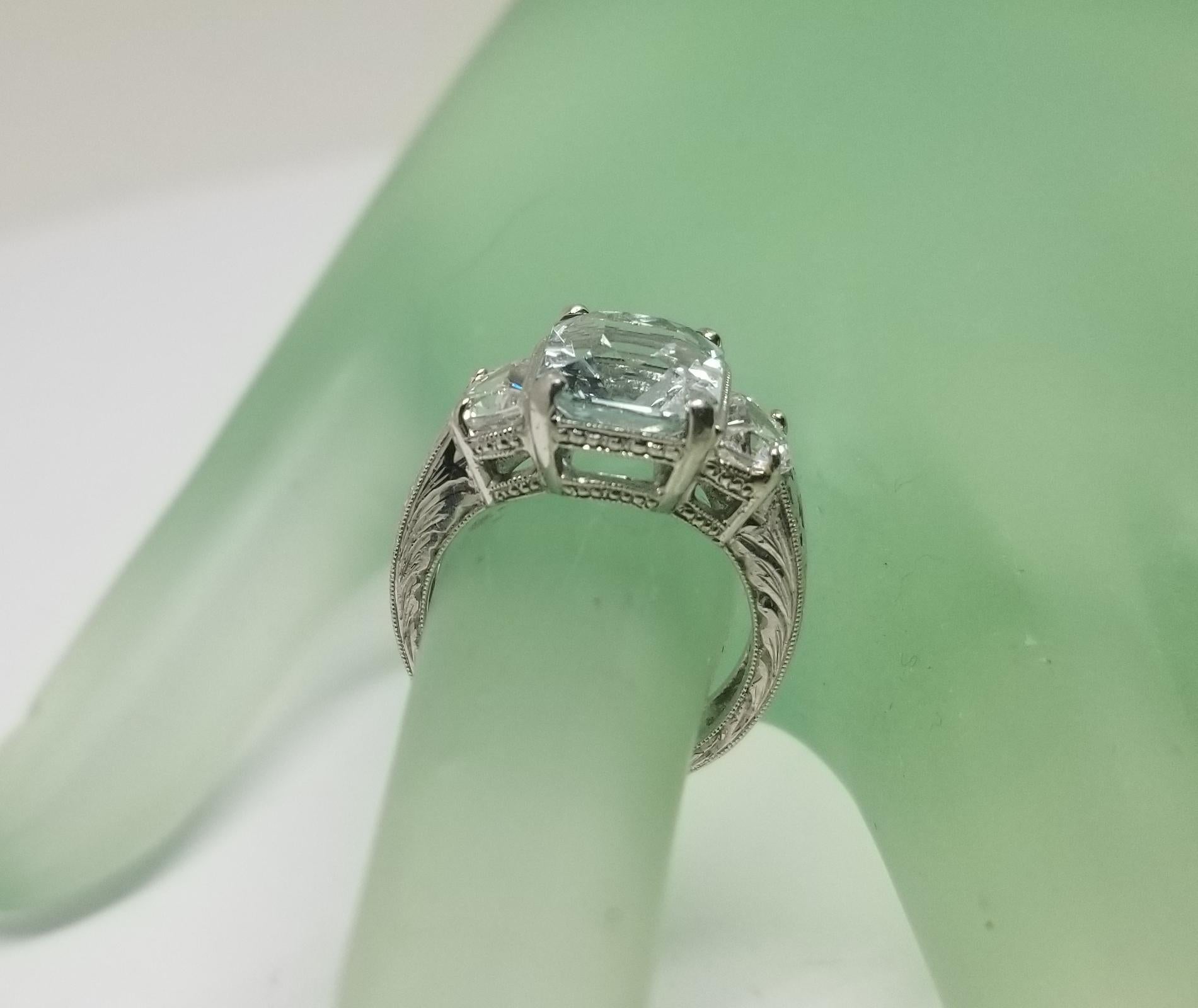 Platinum Hand Engraved Aquamarine with Half Moons 1