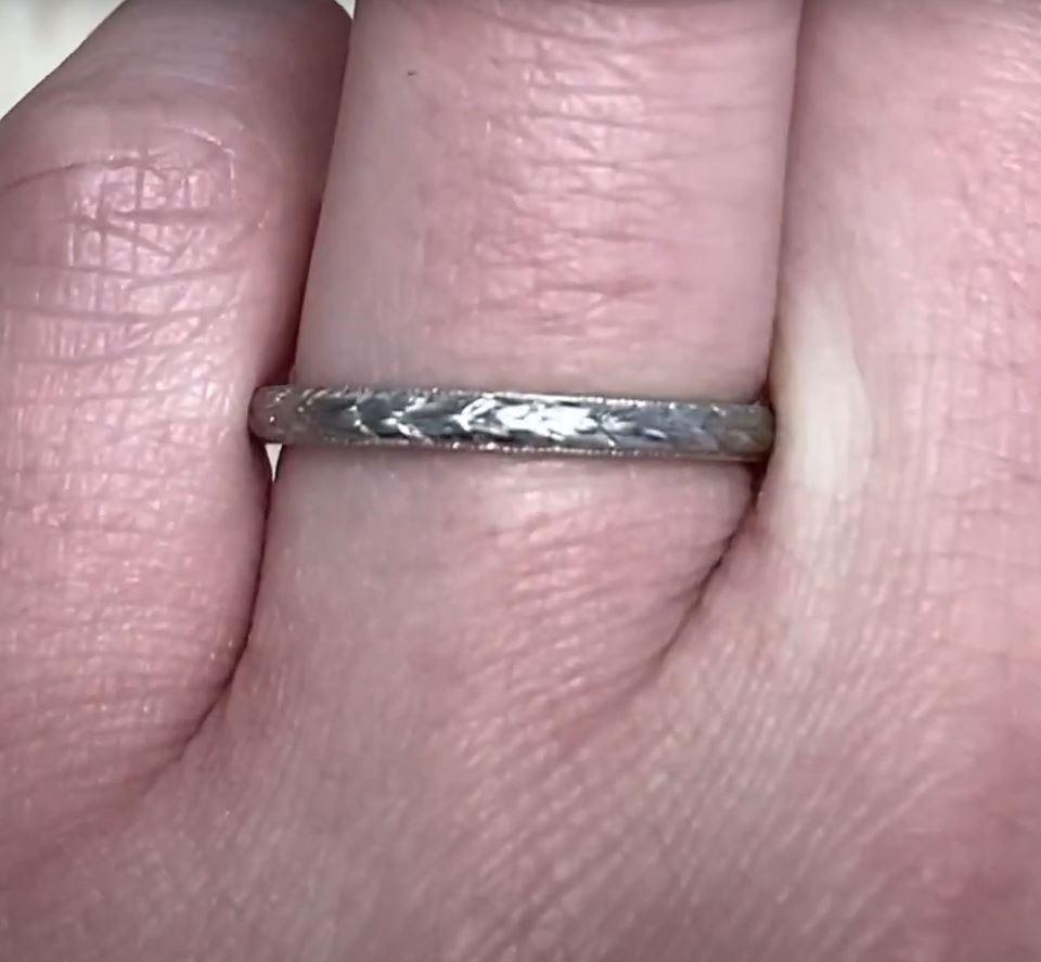 Platinum Hand Engraved & Milgrain Wedding Band  In Excellent Condition For Sale In New York, NY