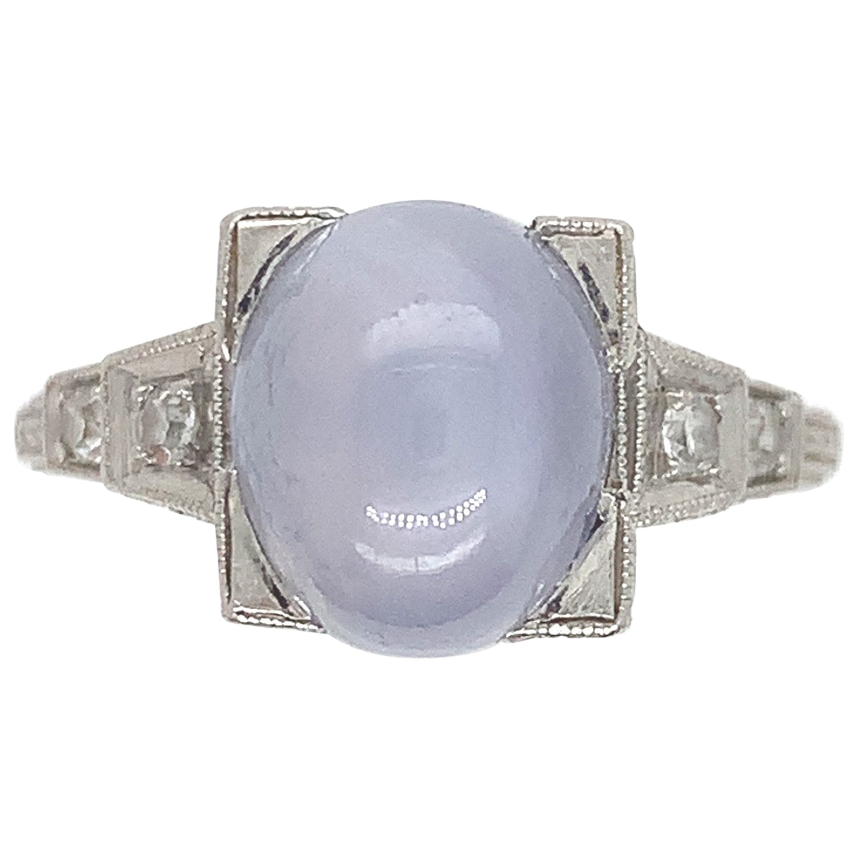 Bague étoile gravée à la main en platine, saphir et diamants