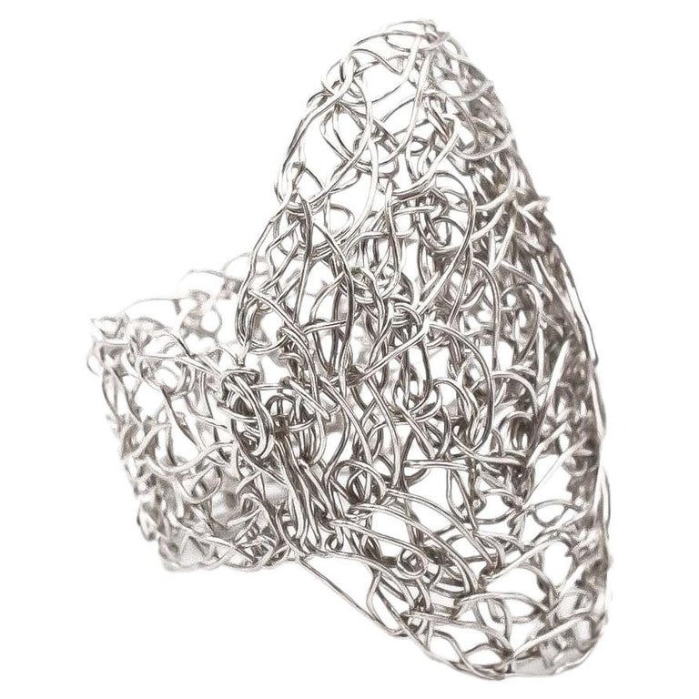 Platinum Hand Knitted Oval Ring For Sale at 1stDibs