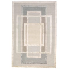 Platinum Hand-Knotted 12x9 Rug in Wool and Silk by David Rockwell