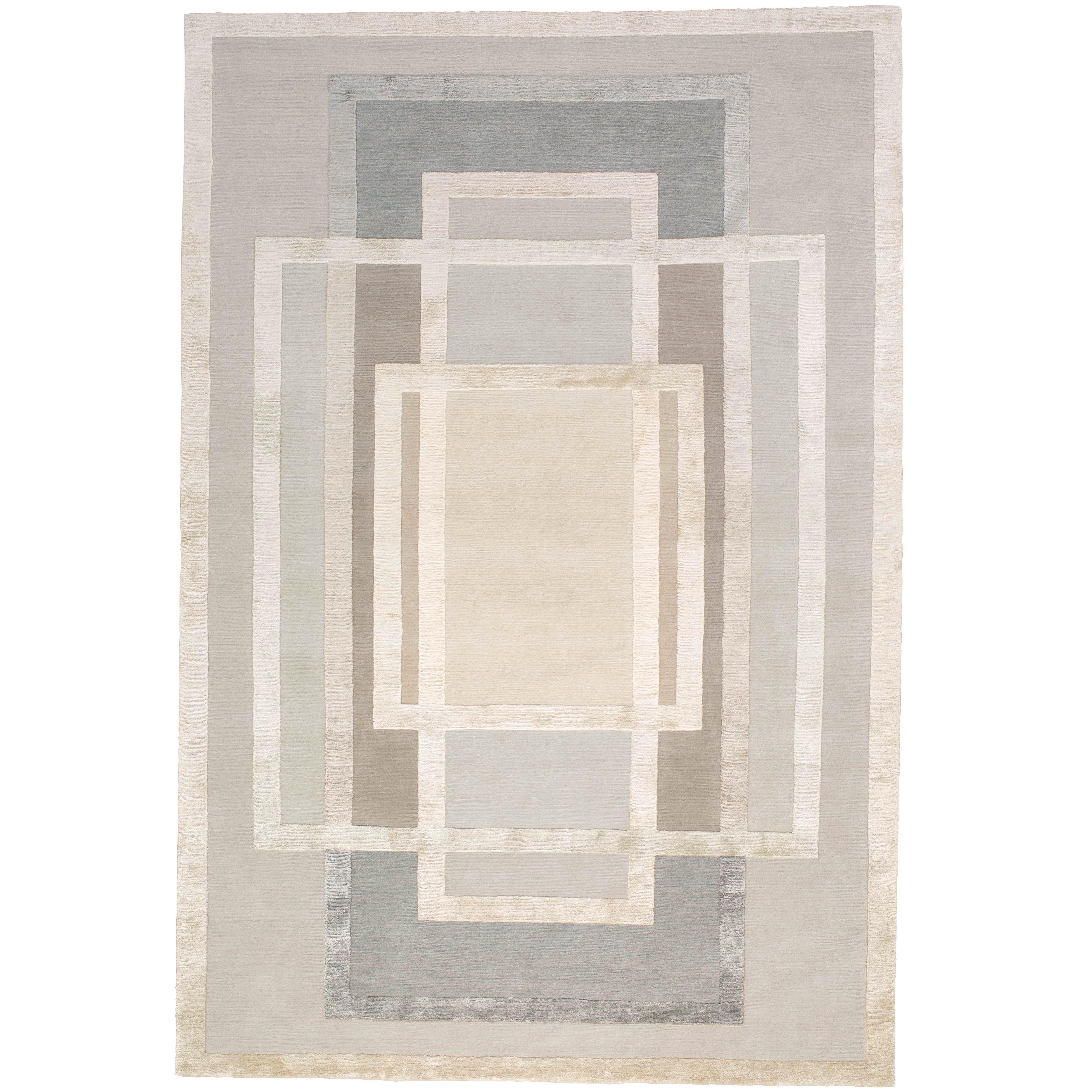 Platinum Hand-Knotted 6x4 Rug in Wool and Silk by David Rockwell