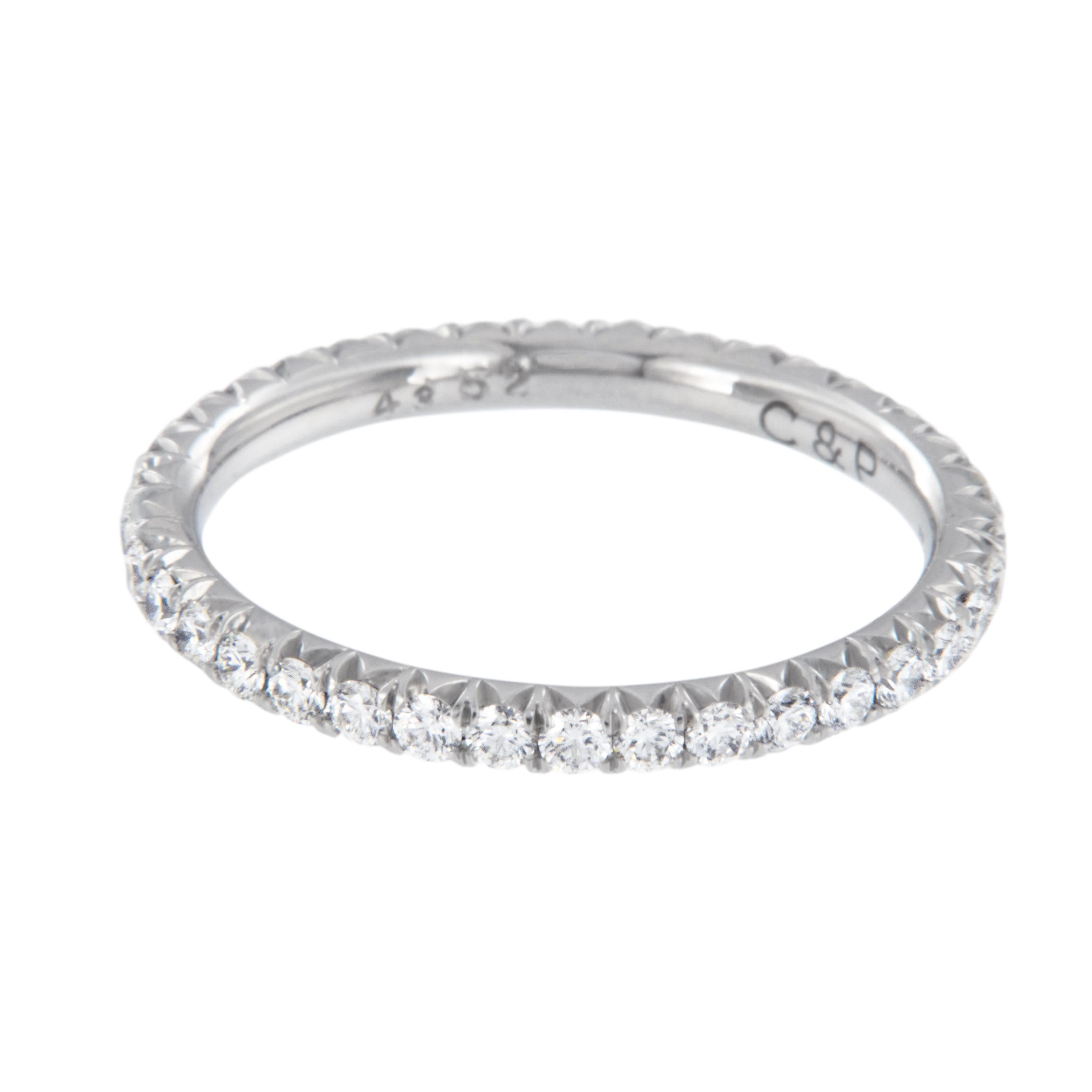 Round Cut Platinum Hand Made in New York 0.54 Cttw VVS, D-F Diamond Eternity Band For Sale