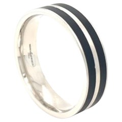 Platinum Handcrafted Band, Brushed and Polished, Inlayed with Black Ceramic