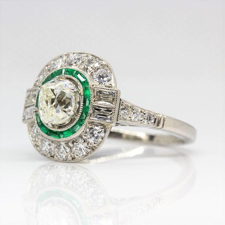 Platinum Handmade Antique Diamond, Emeralds and French Cut Diamonds ...