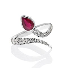 Platinum Handmade Diamond And 0.30ct Ruby Wrap Serpent Ring