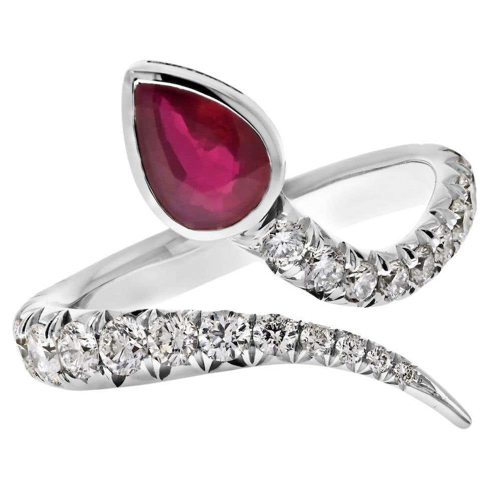 Platinum Handmade Diamond And 0.30ct Ruby Wrap Serpent Ring For Sale at ...