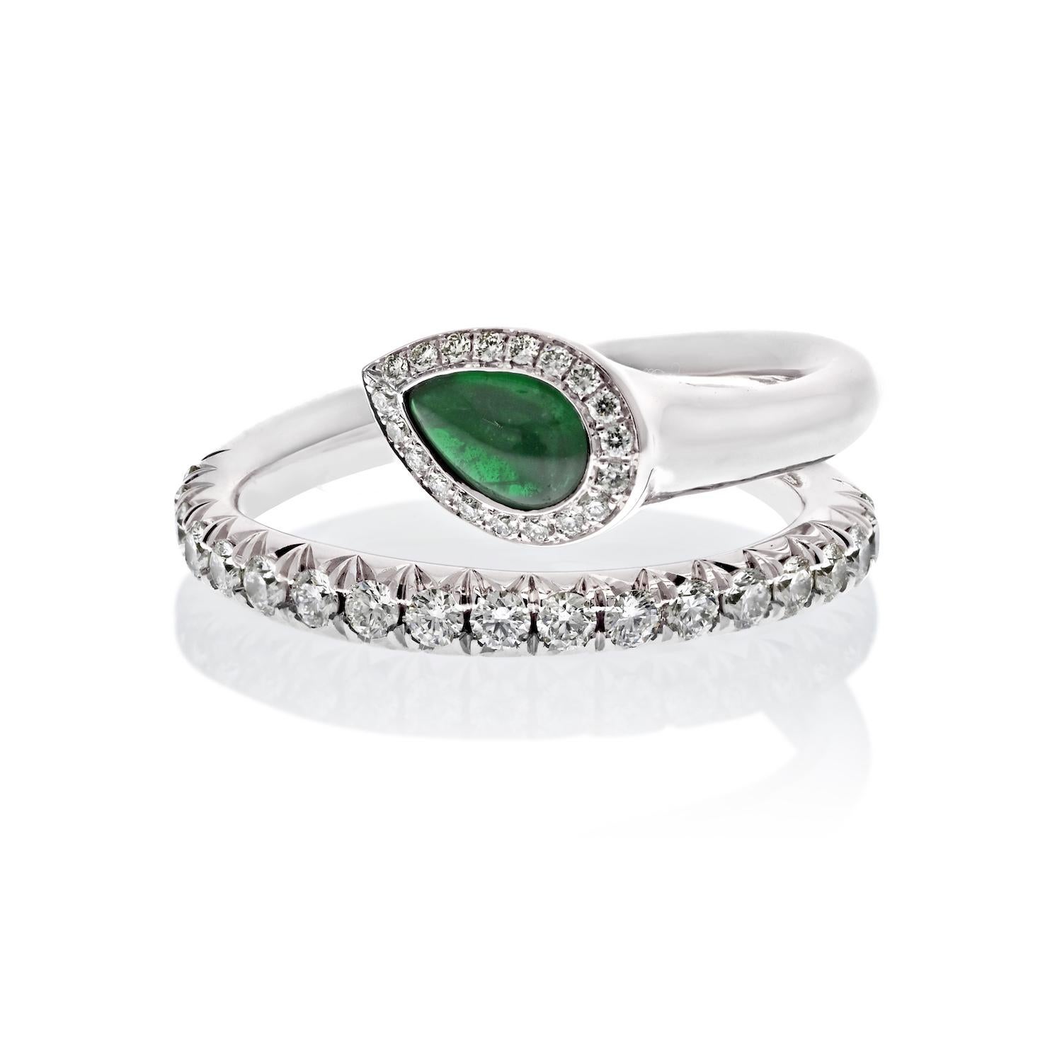 Cabochon Platinum Handmade Diamond And Emerald Wrap Serpent Ring For Sale