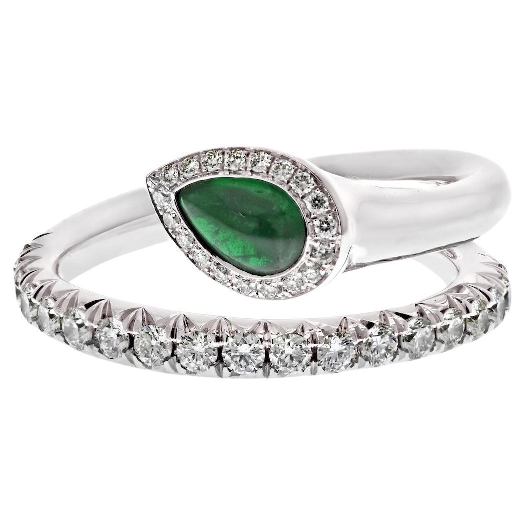 Platinum Handmade Diamond And Emerald Wrap Serpent Ring For Sale