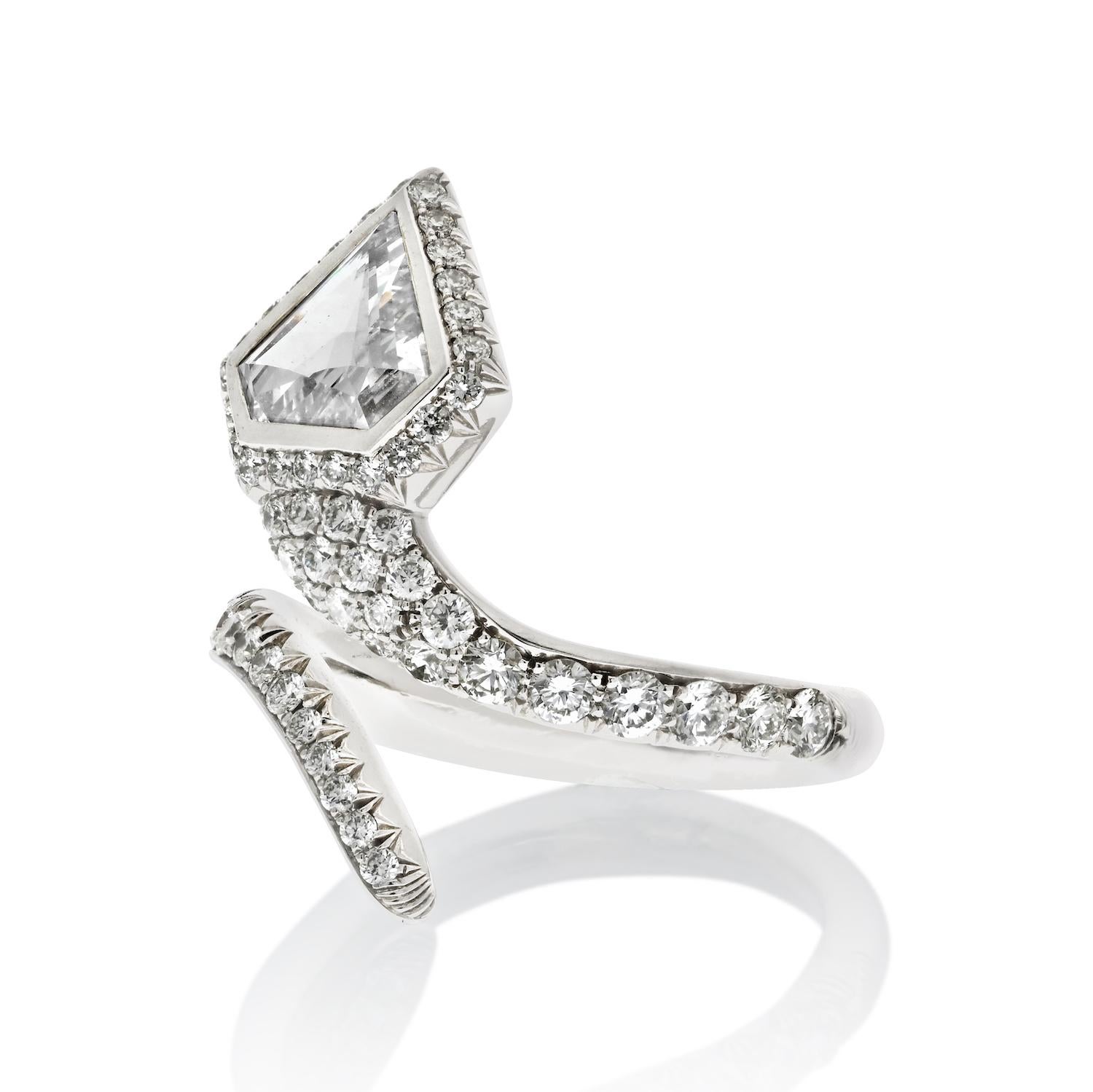 Modern Platinum Handmade Diamond Serpent Cocktail Ring For Sale