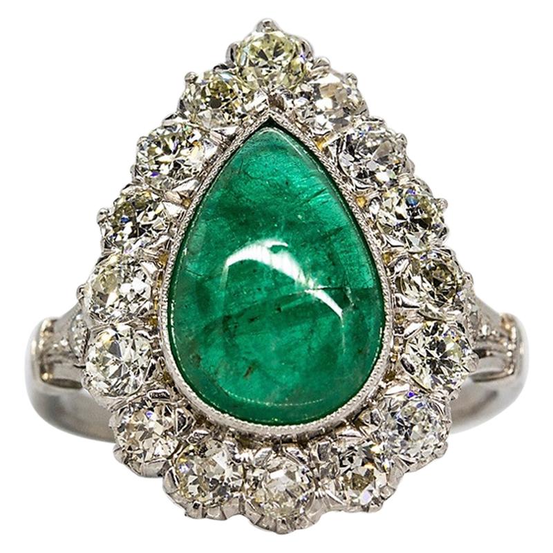 Platinum Handmade Emerald and Diamonds Halo Ring For Sale