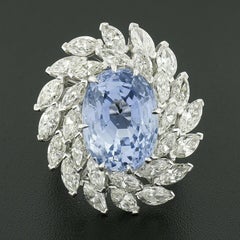 Platinum Handmade GIA Ceylon No Heat Oval Sapphire & Marquise Diamond Halo Ring