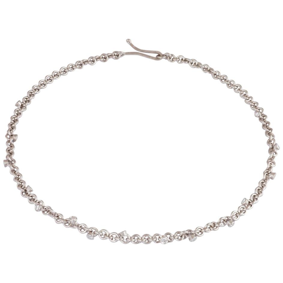 Platinum Handmade Brilliant Cut Diamond Link Necklace  For Sale