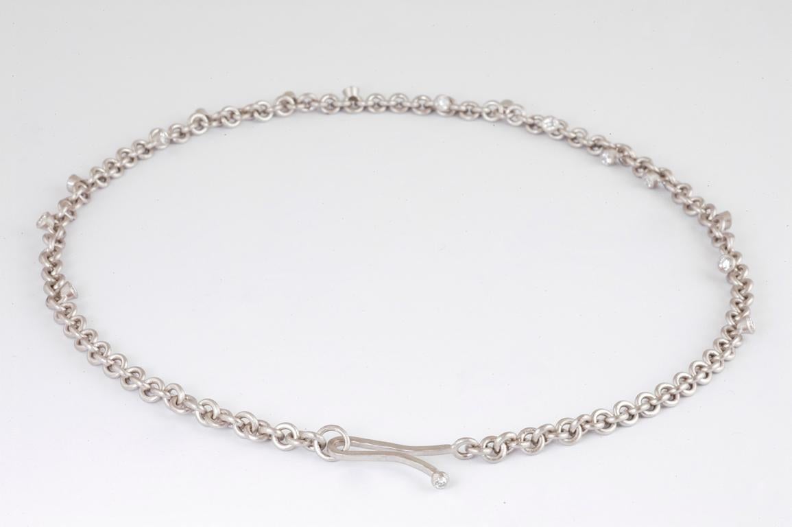 Contemporary Platinum Handmade Brilliant Cut Diamond Link Necklace  For Sale