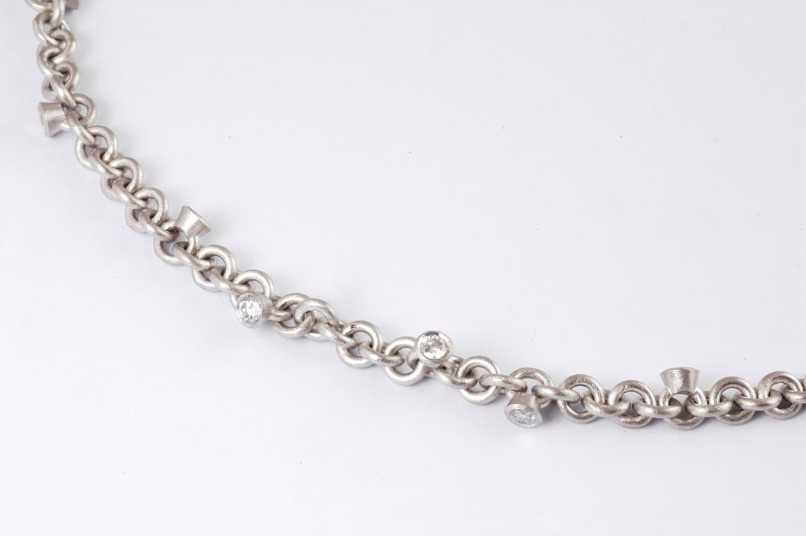 Round Cut Platinum Handmade Brilliant Cut Diamond Link Necklace  For Sale