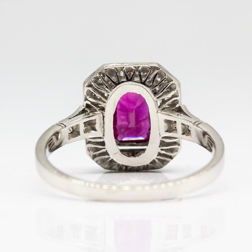 Art Deco Platinum Handmade Natural Burma Ruby and Antique Diamonds Ring