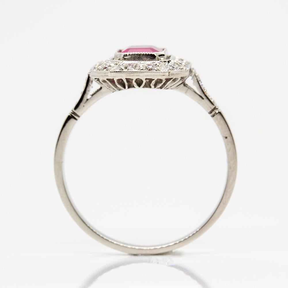 Platinum Handmade Natural Burma Ruby and Antique Diamonds Ring In Excellent Condition In Miami, FL