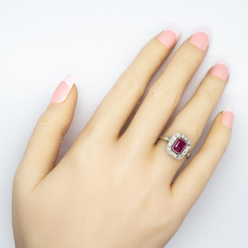 Platinum Handmade Natural Burma Ruby and Antique Diamonds Ring 1